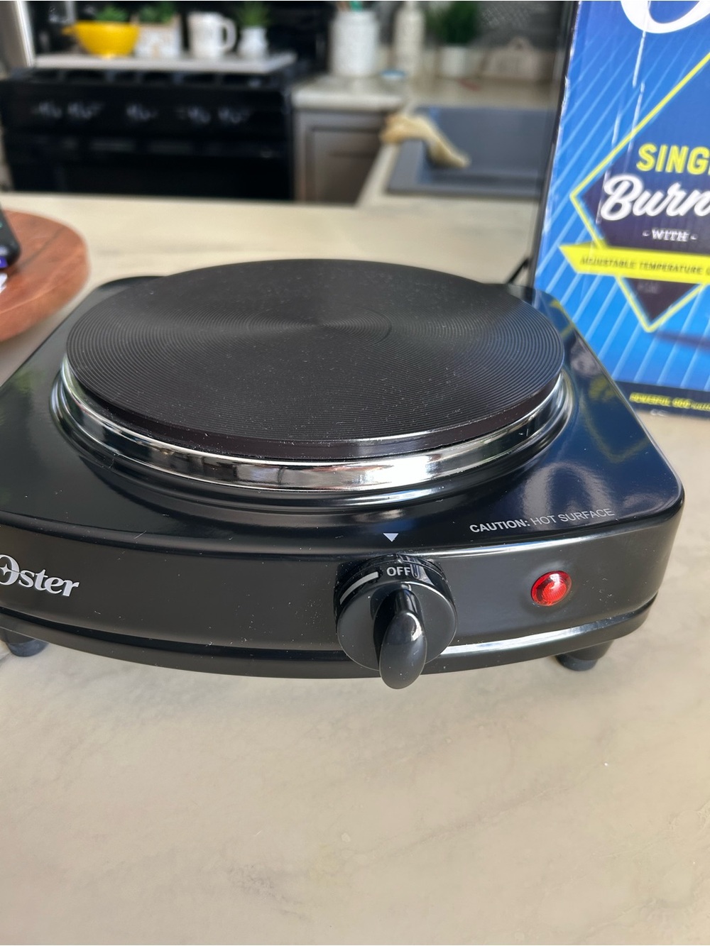 Oster Black Single Burner Electric Hot Plate with Red Indicator